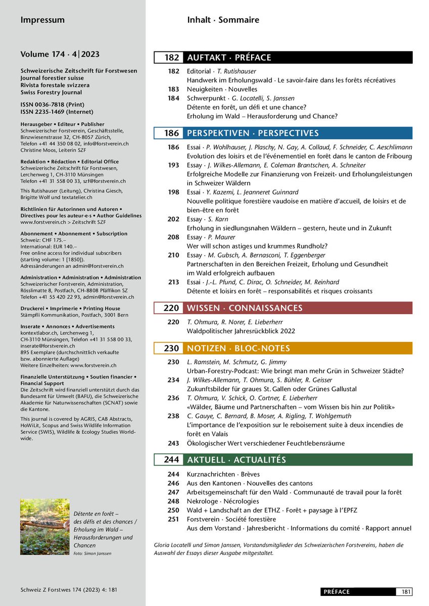 Tag/Nacht, auf Wegen/abseits von Wegen usw.: Die Erholungsnutzung des Waldes wird weiter an Bedeutung gewinnen. #SZF <a href="/SZFJFS/">Schweizerische Zeitschrift für Forstwesen</a>

Jahresversammlung des SFV zum Thema Erholung im Wald am 31. August / 1. September. Zur Anmeldung: form.jotform.com/200266461081043