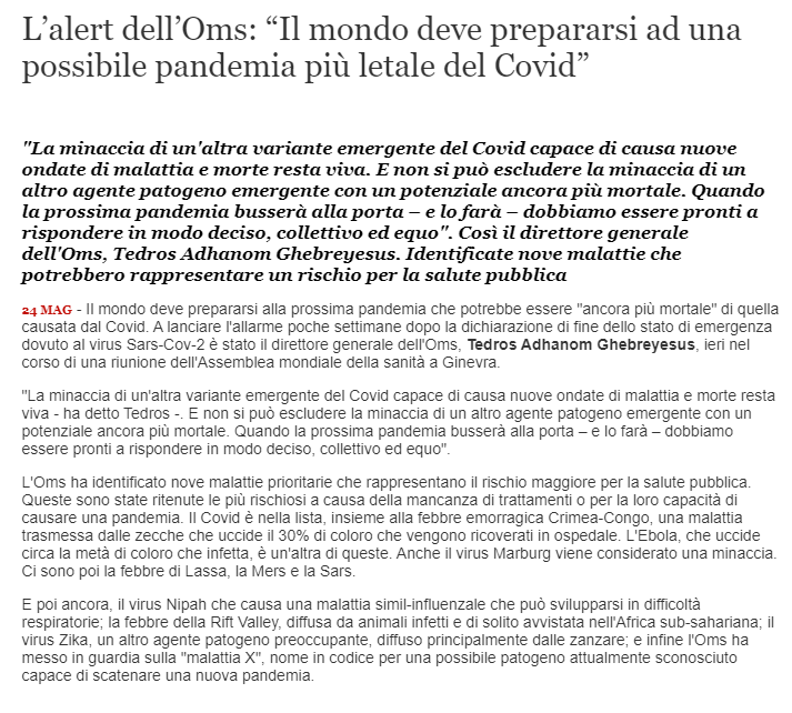 IosonoScala's tweet photo. L'alert dell’#Oms: “Il mondo deve prepararsi ad una possibile #pandemia più letale del #Covid” https://t.co/SvWcu1wiO5
#Quammen: “#Aviaria prossima pandemia... Poche #mutazioni e arriva all’uomo, mortalità più alta di Covid”
https://t.co/7ennUfwTFq https://t.co/RISuK1cG6k