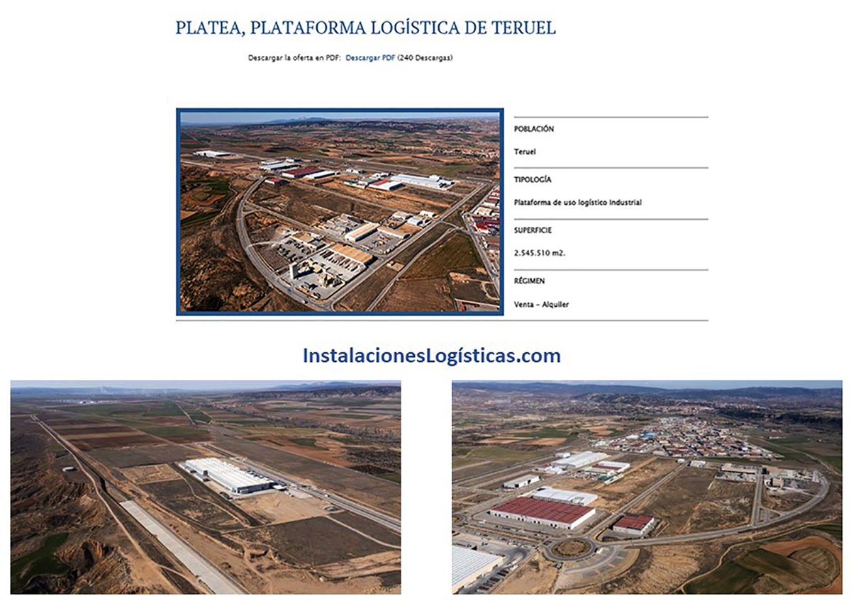 Plataforma Logístico-Industrial de Teruel (Platea), con una superficie de 2.545.510 m2., en régimen de venta o alquiler. instalacioneslogisticas.com/suelo-centros-… #teruel #platea @ACTE_Asociacion @CetmTransporte