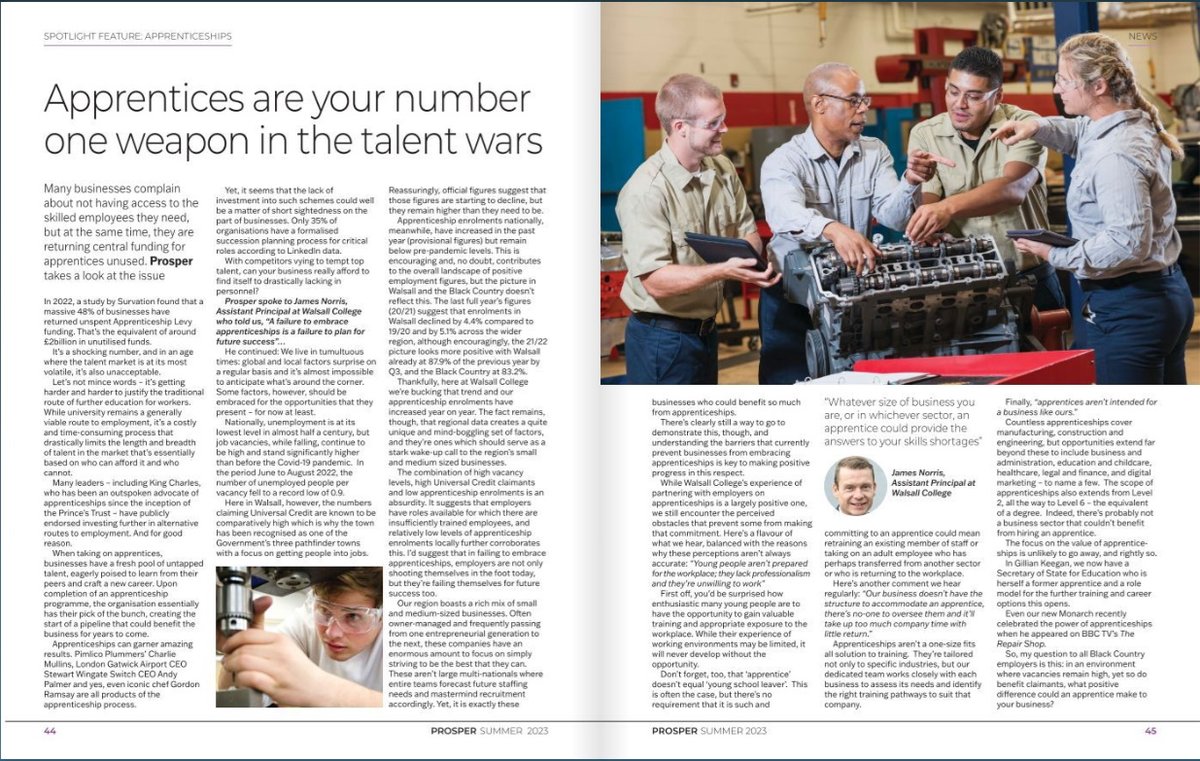 “A failure to embrace apprenticeships is a failure to plan for future success” argues our assistant principal, James Norris in the latest issue of @BCCCmembers #ProsperMagazine  #Apprenticeships