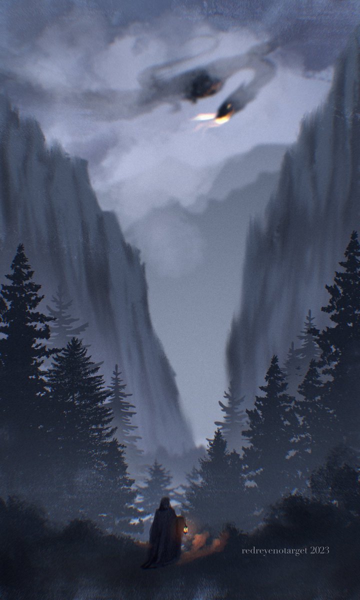 I redrew an old drawing that I never posted before. It looks so much better than my original idea.

I imagined Smaug on his way to burn the city of Dale and a passerby traveller stops in place in awe and fear too look at the raging dragon.

#thehobbit #smaug #fanart