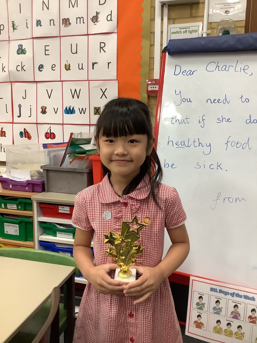 HTSJCEP's tweet photo. Congratulations to Zi-Qing from Dragonfly Class for being our Trinity Champion today. Zi-Qing has worked extra hard in Power of Reading and Phonics today, she has produced some wonderful writing and is always a helpful member of the class. Well done! 🏆 https://t.co/J7Z46Ca4It
