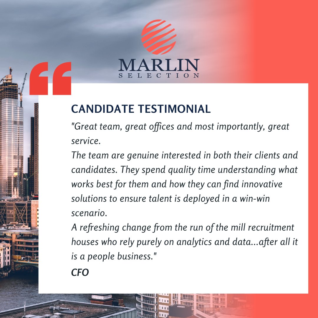 MarlinSelection's tweet photo. At Marlin Selection, we take pride in going above and beyond for our clients and candidates. Our team genuinely cares about your success and invests quality time to understand your unique needs and aspirations. 

info@marlinselection.com

#MarlinSelection #TestimonialTuesday https://t.co/Fb4ha0z47d