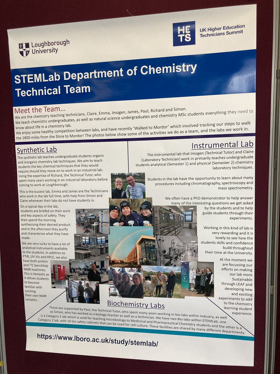 Super proud of the STEMLab department of Chemistry Technical Team poster showcasing the work we do at #HETS23. Little spotlight on LEAF in the bottom right corner too 🍃 🧪