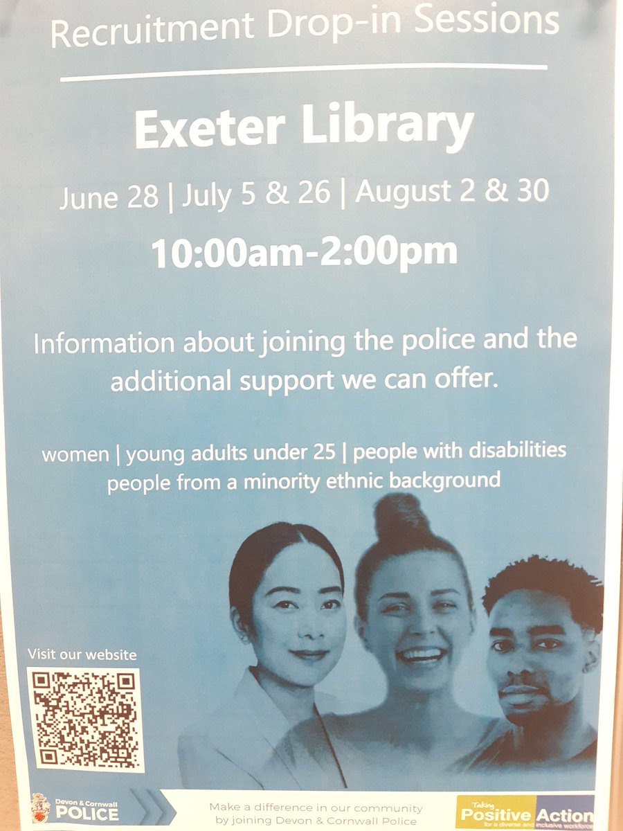 PolicePosAction's tweet photo. Come along and meet PC Shields #dcp #recruitment #women #devon #exeter #exeterlibrary https://t.co/HFymg2EALh