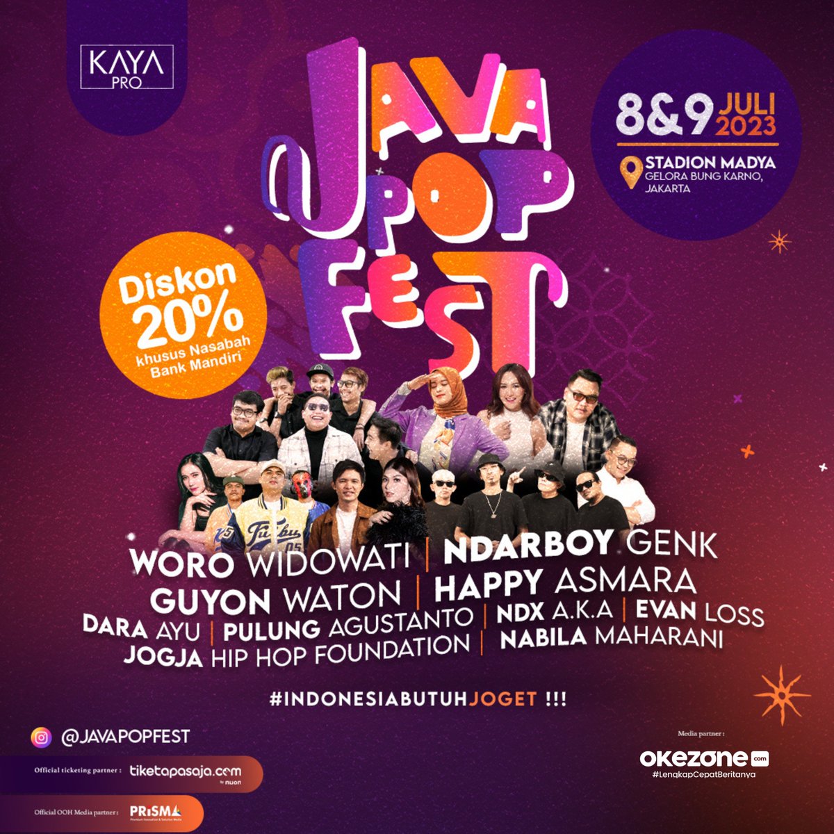 okezonenews's tweet photo. Java Pop Fest sebentar lagi lurr!🤩✨

Jakarta dan sekitarnya udah mulai kerasa getaran #IndonesiaButuhJoget nihh! Yukk nonton festival musik buat weekend kamu lurr💯

🗓️ 8 & 9 Juli 2023
📍 Stadion Madya, Gelora Bung Karno
🎫 https://t.co/NEoYxrn78P

Jangan lupa ambil tiket harga spesial untuk Nasabah Bank Mandiri‼️

#JavaPopFest #JavaPopFestival #GeloraAmbyar