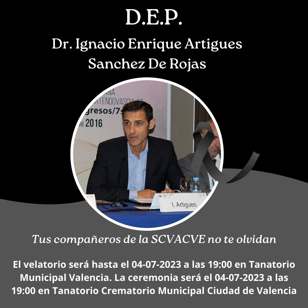 🖤🖤🖤 Con mucha tristeza hemos recibido el fallecimiento de nuestro compañero Nacho Artigues. 
Socio de <a href="/svacv_vascular/">SVACV_vascular</a> y ex mimbro de su junta directiva.
La Junta Directiva de <a href="/svacv_vascular/">SVACV_vascular</a> se une en el dolor y envía a su familia todo su cariño y apoyo.
#DEP <a href="/seacv_esp/">Sociedad Española de Angiología y Cirugía Vascular</a>