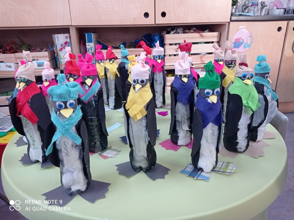 brrrr ... the children in Reception have been busy making their penguins as part of our 'Antarctic' Topic. They worked hard to design their own original hats and scarves!