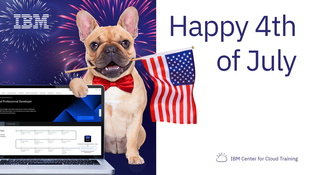 natblaze's tweet photo. The IBM Center for Cloud Training wishes a Happy July 4th to all our stateside folks! Our community, in the states &amp; beyond, is full of determined, action-oriented, smart, and supportive people. Join our community by signing up for our newsletter #IBMCloud https://t.co/IDJCaMHIsH https://t.co/DBKB7k1PVQ