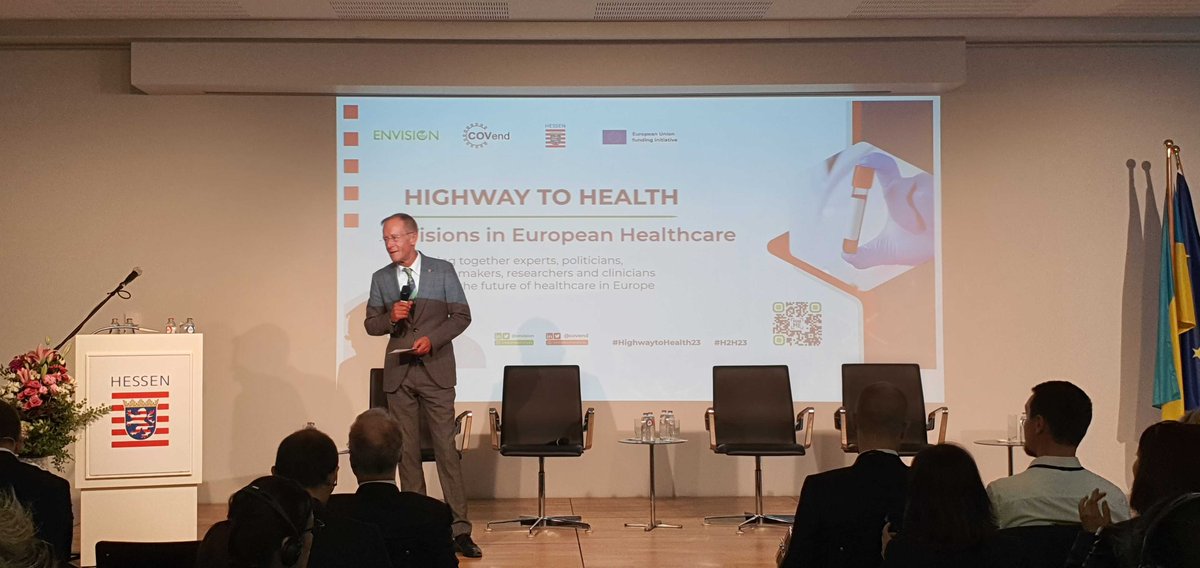 eu_envision's tweet photo. #HighwaytoHealth2023 is under way with opening remarks by Axel Wintermeyer, Minister to the State of #Hessen. Sharing the importance of having secure and stable supply chains, access to valid #healthdata, and increasing the resilience of the #crisisinfrastructure. https://t.co/BfyPelrsvz