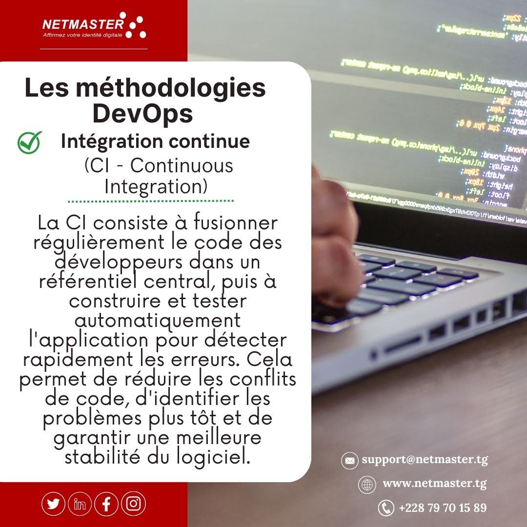 AfricaNetmaster's tweet image. L'une des principales méthodologies DevOps est l'intégration continue (CI) :

#DevOps #intégrationcontinue #netmaster #netmasterafrica