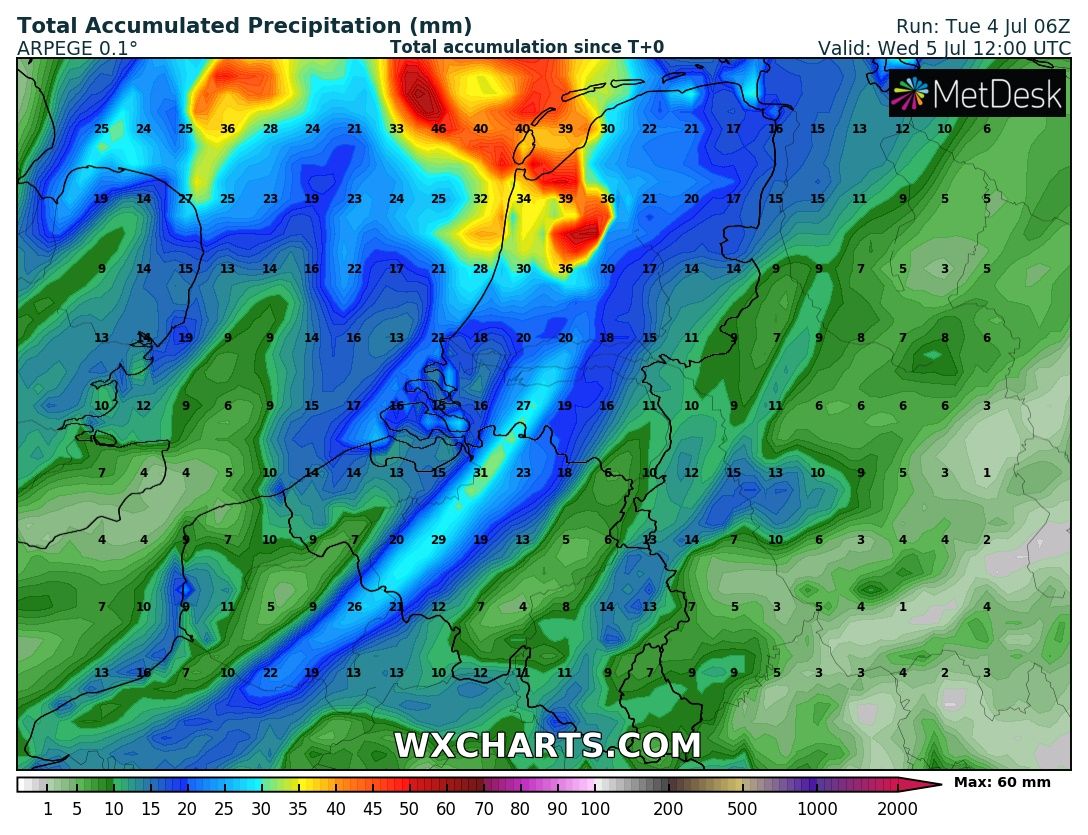 Vannacht en morgenochtend trekt een lagedrukgebied langs/over Nederland. Dit levert naast veel regen (lokaal mogelijk >40mm) ook veel wind, met name in het noordelijke kustgebied op. Windstoten van meer dan 100 km/u mogelijk. Daardoor kans op stormschade. #storm #codegeel
