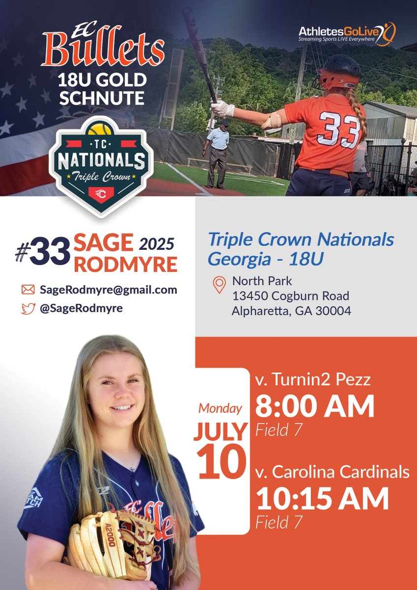 SageRodmyre's tweet photo. 🇺🇸Happy 4th of July 🇺🇸💙Proud to be 🇺🇸 TC Nationals starts Monday! Stream live @AGLSoftball Team AGL000137 🧡 @ecb18uSchnute💪Sched: https://t.co/cMG6AiaFQO Park: https://t.co/4Jl40fyyd3 @triplecrownspts @TCSFastpitch @ECBBagarose @TopPreps @coachcurtis42 #grateful #uncommitted https://t.co/i9TvwuSHcP