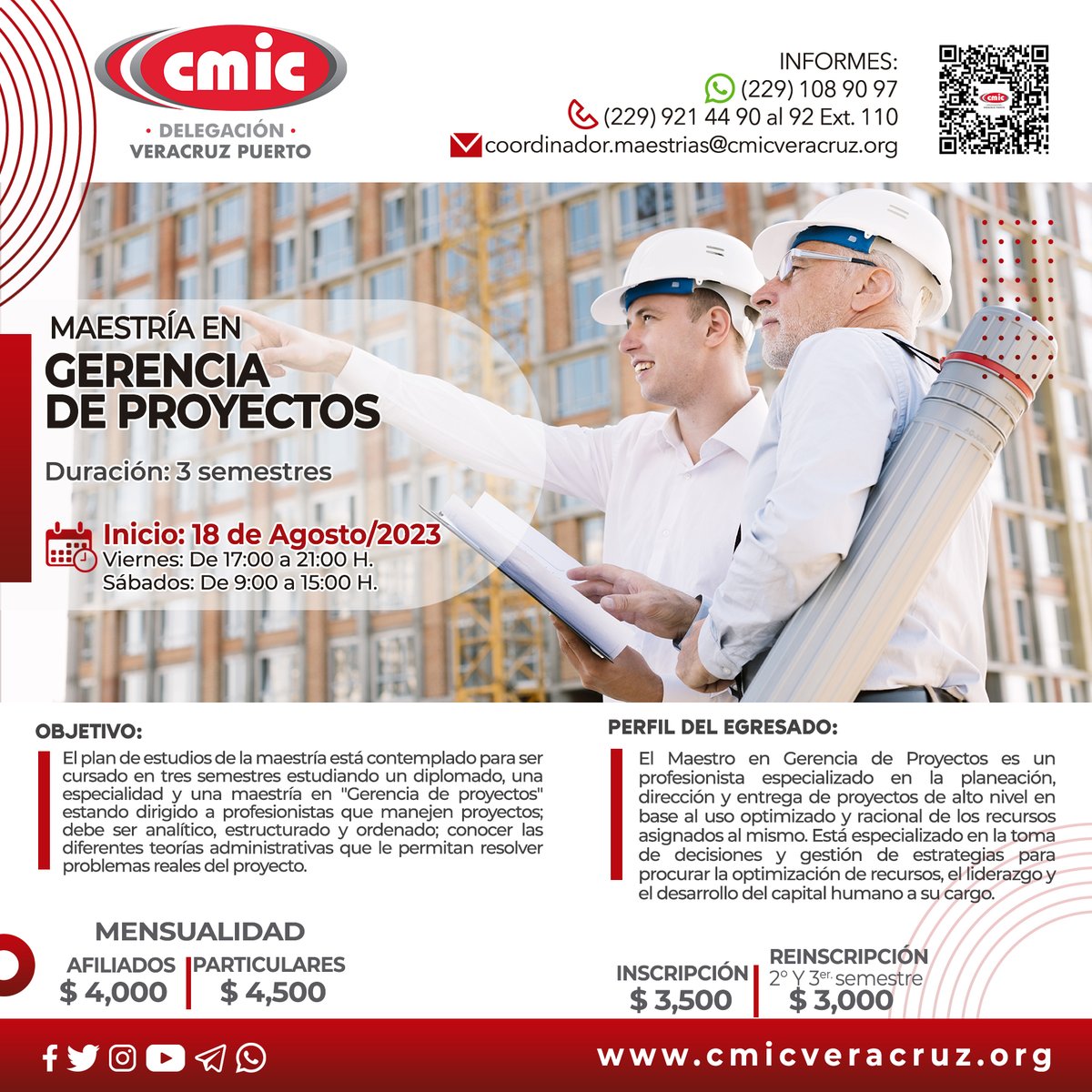 cmicveracruz's tweet photo. ¡Inscríbete a la 𝗠𝗔𝗘𝗦𝗧𝗥𝗜𝗔 𝗘𝗡 𝗚𝗘𝗥𝗘𝗡𝗖𝗜𝗔 𝗗𝗘 𝗣𝗥𝗢𝗬𝗘𝗖𝗧𝗢𝗦!

📌Está dirigida a profesionales de las áreas de administración, economía, contaduría, derecho, sistemas, ingeniería, arquitectura y afines que requieran especialización.

📅Inicio: 18 de Agosto/2023 https://t.co/RD2BBuPFM8
