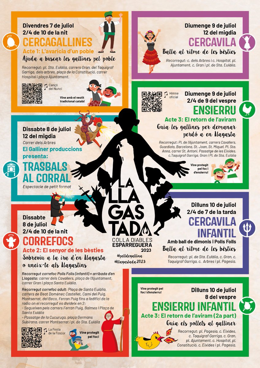 diablesesparreg's tweet photo. 🗣Això és La Llagastada 2023✨
👉🏻 Resum de tots els actes i horaris que es duran a terme al llarg d’aquest cap de setmana de Festa Major d’Esparreguera. 🐔

#ganesdefoc #pelldegallina #llagastada2023 https://t.co/8KN96BeYZN