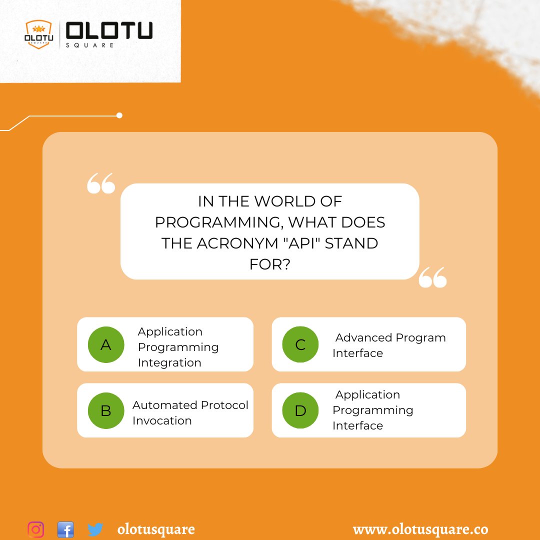 OlotuSquare's tweet photo. Who is ready for our tuesday trivia?
What does API stand for?
write your answers in the comment session.
#triviatuesday #techiescommunity #explorepage https://t.co/GfEc5aFSEo