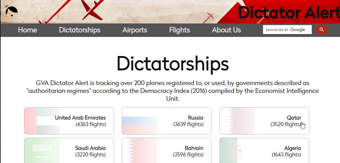 AllForOsint's tweet photo. Hey 🕵️♂️#OSINT🕵️♀️ 👀, Dictator Alert is a project that tracks the aircrafts of authoritarian regimes all over the world and runs several Twitter bots that announce when these aircrafts land in Paris, London, Geneva etc. Run by @EmmanFre @FrancoisPilet
#flightdelay #flightfight https://t.co/ZPIPkA8AvW