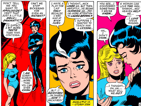 MarvelADay's tweet photo. #MarvelADay #Cap150 Our soap opera interlude. Val confesses that she made a play for Cap to infuriate Nick Fury. Somewhere along the way, she decided that she loved Cap as well. - VA https://t.co/RHRNEJhc85