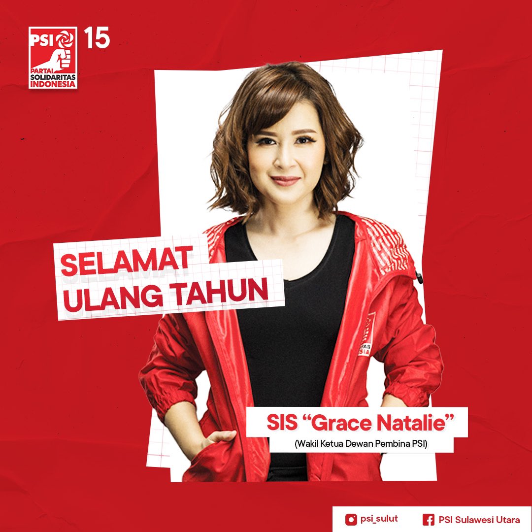 Selamat Ulang Tahun Sis @gracenat (Wakil Ketua Dewan Pembina @psi_id

#PartaiSolidaritasIndonesia
#AkuPSI #MenangPastiMenang
#PSI15Menang 
#PSISulawesiUtara
#PartaiAnakMuda
#PartaiAntiKorupsi
#PartaiAntilntoleransi
#HadirKerjaUntukRakyat 
#TegakLurusBersamaPakJokowi