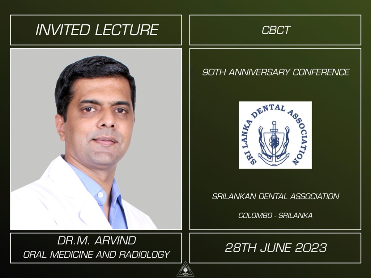 oralmedicinesdc's tweet image. Our beloved HOD (Academics) Dr. Arvind M delivered an invited guest lecture on CBCT on 28th June 2023 at the 90th Anniversary Conference organized by Srilankan Dental Association in Colomba, Sri Lanka😎
#invitedlecture #cbct #guestlecture #srilankandentalassociation