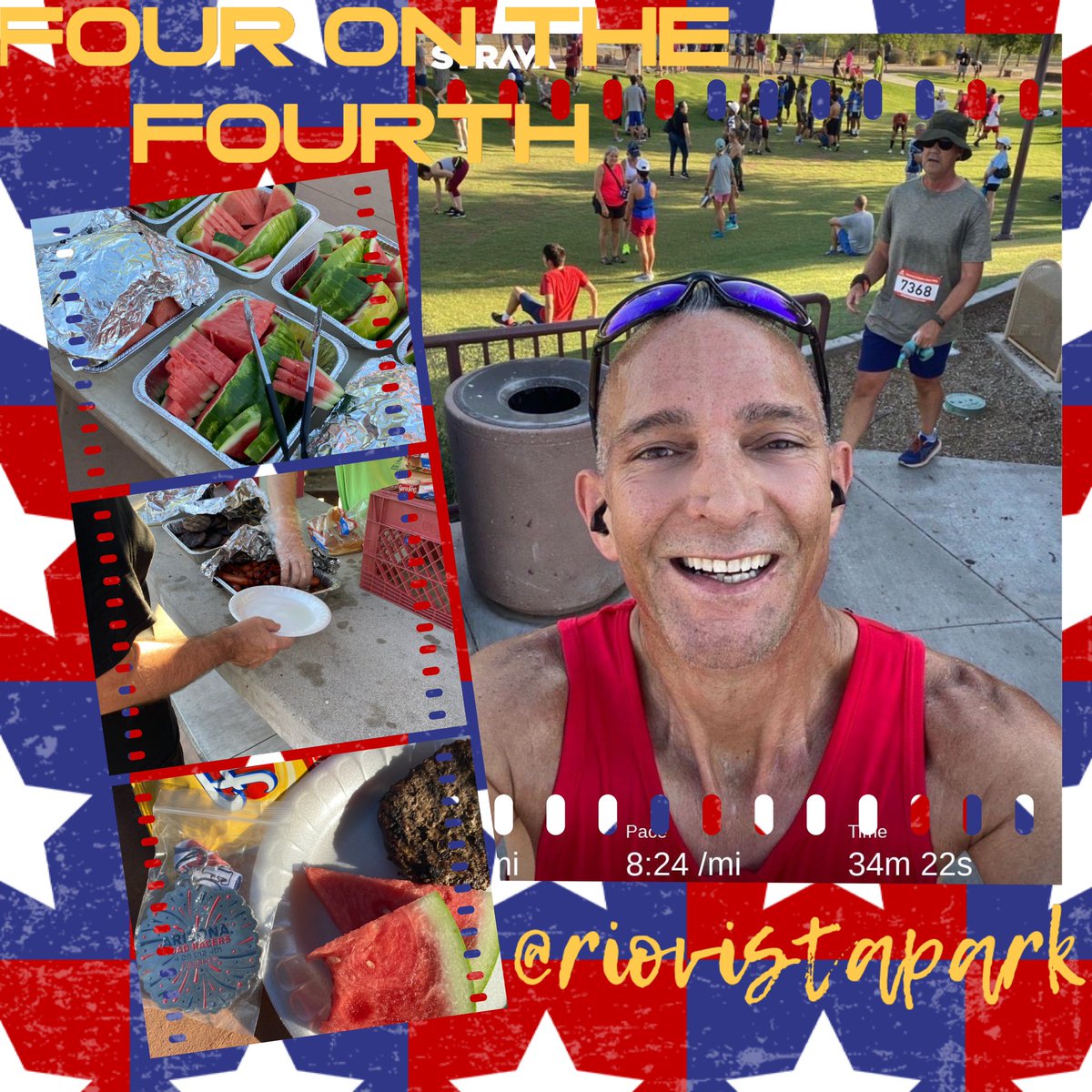 “Four(miles) on the Fourth” ARR Series Race - holidays were made for running!! 7:30 am and there’s burgers, dogs and watermelon…why not??? #azrunner #desertrunner  #nikerunner #nikefreern #nikefreern5 #fitover50 #fitover55 #gayrunner #run #wayoflife #wolaco #oldmenrun #runner