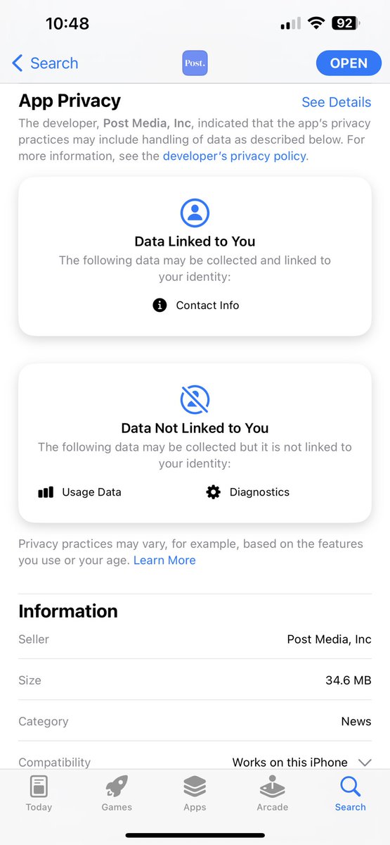 aaronthomasmith's tweet photo. The stark difference between Twitter alternatives Post News and Instagram Threads: App Store screenshot from the user data each collects https://t.co/i5AuWELmXp