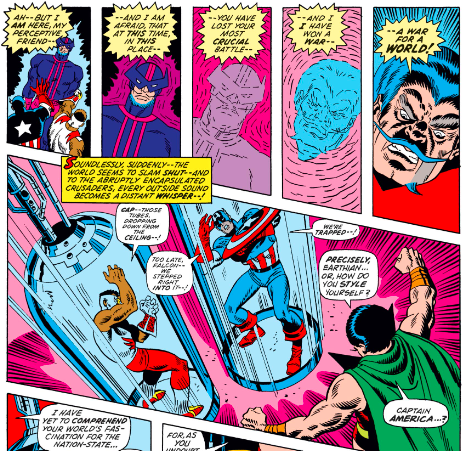 MarvelADay's tweet photo. #MarvelADay #Cap150 Meanwhile, Cap and Falcon catch up to the captured Batroc. Only to find that it was a trap for them! Jakar went and impersonated Batroc! - VA https://t.co/Eb9WUoCOXU