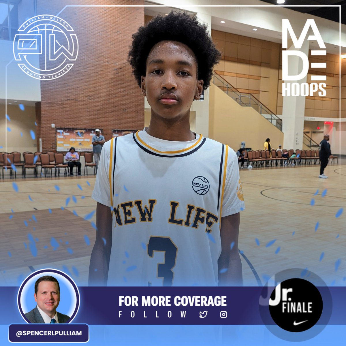 SpencerLPulliam's tweet photo. 📍 #JrFinale @madehoops
📂 New Life Basketball
👤 William Brunson

📝 2028 6'3" G/F William Brunson continues to ooze upside in the midst of a growth spurt. The uber-talented and multi-positional prospect is only scratching the surface but the flashes are captivating and the Springfield, NJ product certainly has left his mark on the inaugural @madehoops #JrFinale.