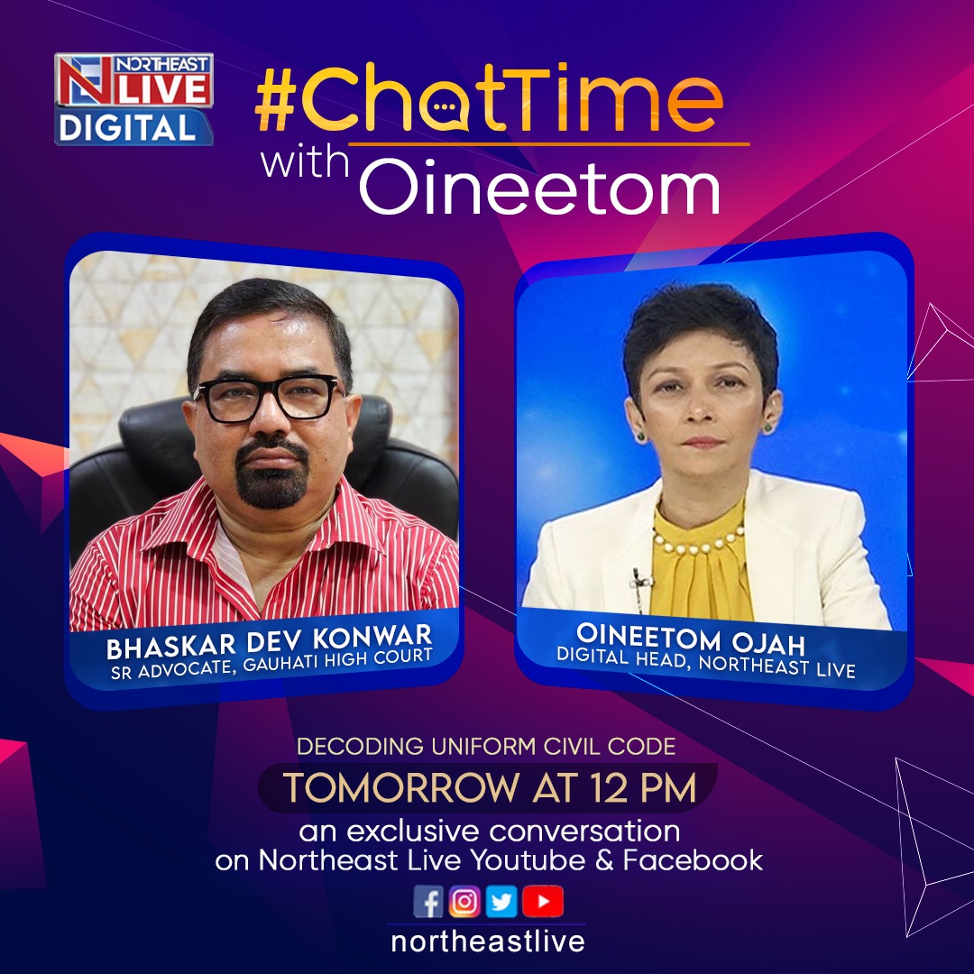 NELiveTV's tweet photo. What is the Uniform Civil Code? How will it impact you? 

Bhaskar Dev Konwar, Sr Advocate, Gauhati High Court decodes #UCC in an exclusive chat with Oineetom Ojah.

Watch tomorrow at 12noon only on Northeast Live’s Facebook and YouTube page

#UniformCivilCode #Northeastlive https://t.co/i5XqmaHU7G