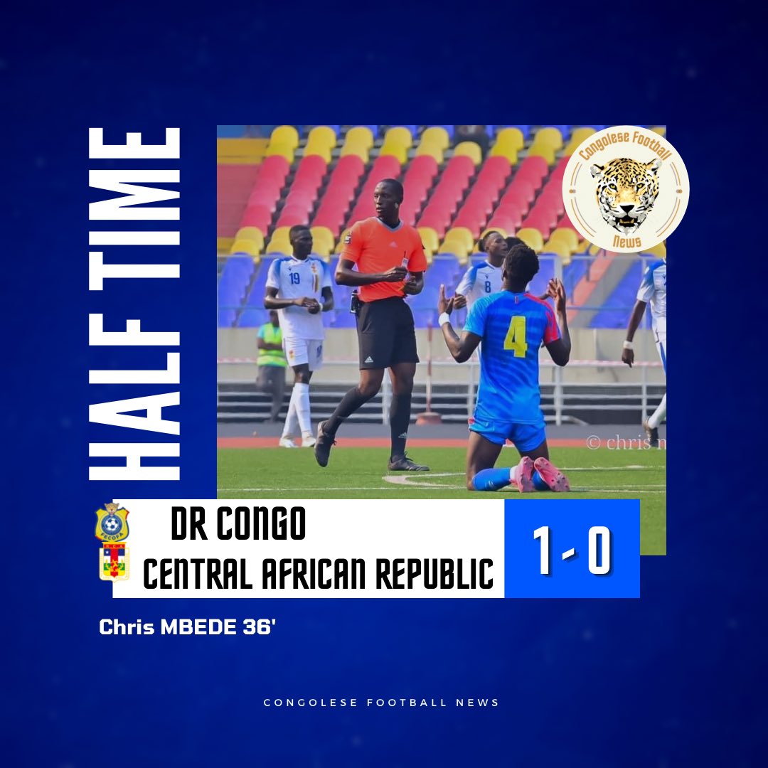 CongoleseFNews's tweet photo. C’est la mi-temps !
La RDC 🇨🇩 mène (1-0) face à la République Centrafricaine 🇨🇫.
Le défenseur congolais Chris Mbede a ouvert le score à la 36e minute de jeu.
#RDC #RDCRCA #FATSHICUP #Uniffac https://t.co/NBqRBtbDxW