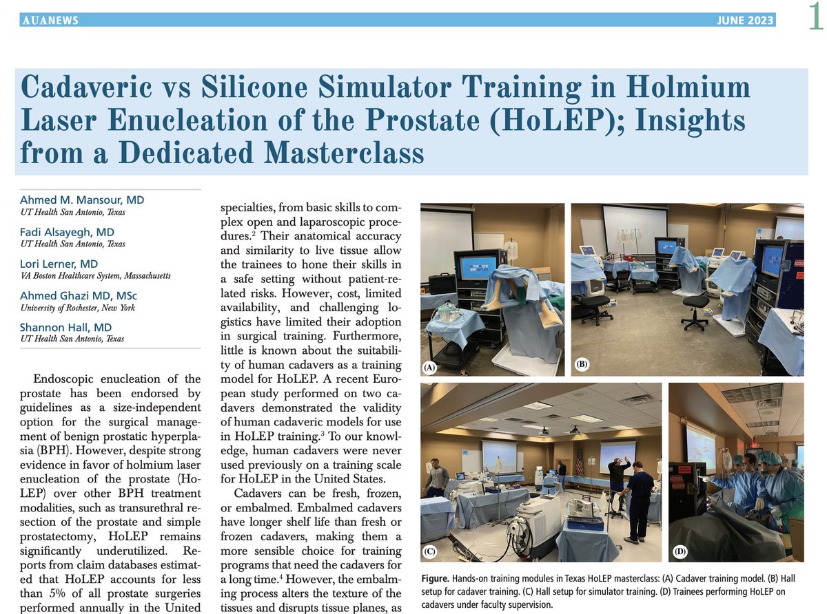 Ahmed Mansour (@ahmedmansour1st) on Twitter photo "Texas HoLEP Masterclass" and our experience with HoLEP cadaveric training is highlighted in the AUA news. Thankful to faculty <a href="/UroLori/">LoriLernerUro</a> <a href="/jameslingeman/">James Lingeman</a>
<a href="/scoffonecesare/">scoffone cesare</a> and advice from many friends <a href="/jfunkmd/">Joel Funk MD FACS</a> <a href="/MayoMitch/">Mitchell Humphreys, MD</a> <a href="/aghazimd/">Ahmed Ghazi</a> <a href="/DrJohnDenstedt/">John Denstedt</a> . Save the date for the 2024 class! "Texas HoLEP Masterclass" and our experience with HoLEP cadaveric training is highlighted in the AUA news. Thankful to faculty <a href="/UroLori/">LoriLernerUro</a> <a href="/jameslingeman/">James Lingeman</a>
<a href="/scoffonecesare/">scoffone cesare</a> and advice from many friends <a href="/jfunkmd/">Joel Funk MD FACS</a> <a href="/MayoMitch/">Mitchell Humphreys, MD</a> <a href="/aghazimd/">Ahmed Ghazi</a> <a href="/DrJohnDenstedt/">John Denstedt</a> . Save the date for the 2024 class!