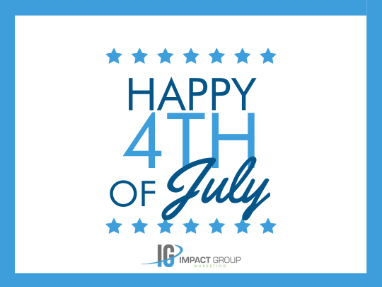 impactgroupmktg's tweet photo. Happy 4th of July! 🎉 Today, we celebrate the birth of our nation and the freedom it represents. Our offices will be closed as our team takes time to enjoy this special day with their loved ones. Wishing you a day filled with joy and memorable moments! 🎆🎇 https://t.co/dJq9IcTz7W