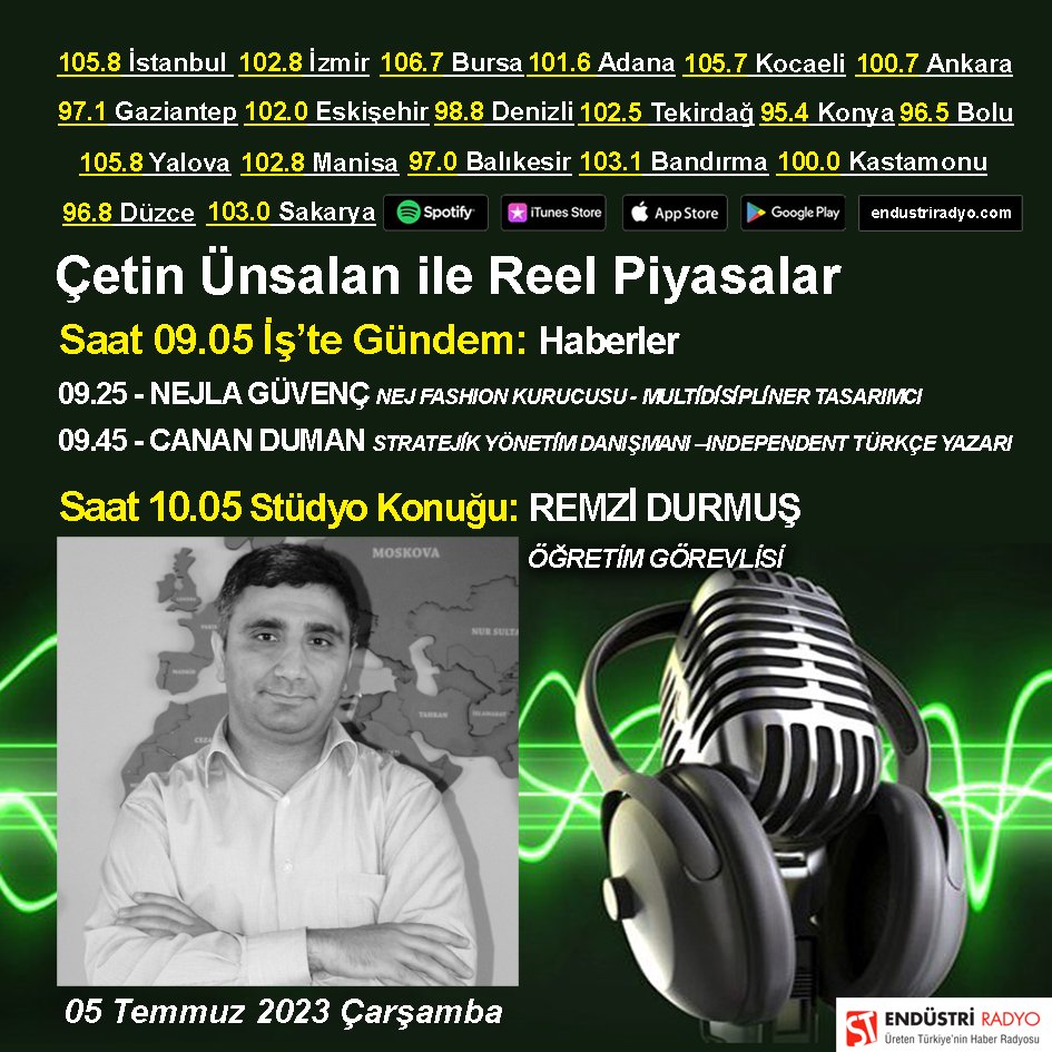 ÇETİN ÜNSALAN İLE REEL PİYASALAR ENDÜSTRİ RADYO'DA... Türk modasının Paris çıkarması... İş ilanlarında maaş aralıklarını açıklamak neden önemlidir? Verimlilik, kobiler ve dijitalleşme üçgenini konuşuyoruz. <a href="/stendustriradyo/">ST Endüstri Radyo</a> <a href="/reelpiyasalar/">ReelPiyasalar</a> <a href="/NejFashion/">Nej Nejla Guvenc</a> @cananduman