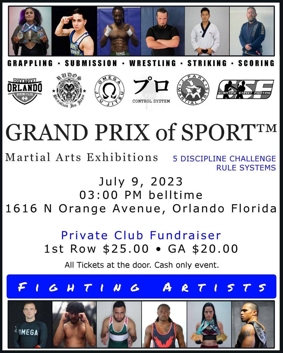OneWorldWarrior's tweet photo. 🏆Grand Prix Scoring Rules
💥 // OUTSCORE or FINISH //
🇮🇹 Brandon Silvestry has entered #GrandPrixofSportMAE
📅July 9 2023
🕖03:00PM
🎟️Tickets at the door. FCFS
📍1616 N Orange Ave, Orlando FL
#PROcontrolSystem #RUDOSbjj #GPscoring #TheProfessional @OneWorldWarrior #世界の戦士 https://t.co/LmPMhIAveh