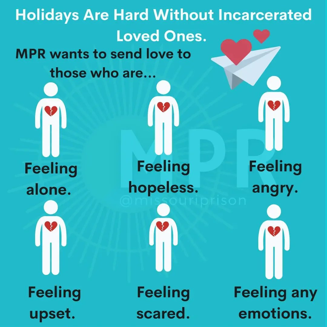 moprisonreform's tweet photo. Holidays may be gruesome reminders of the time lost due to incarceration. It is important for families of prison residents to feel their feelings and know that they are not alone. MPR extends our love and support to those who need it. https://t.co/vxkHVeO9zd