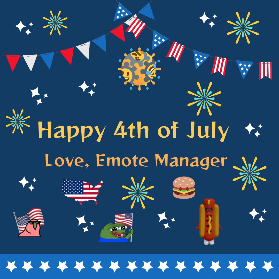 EmoteManager's tweet image. 🎉 Celebrate the 4th of July with EmoteManager on Discord! 🇺🇸✨💥 Customize your server with patriotic emotes super easy, From fireworks to HotdAWgs- Give your server some Patriotic Vibes!!
#DiscordEmotes #4thofJuly #CelebrateTogether #EmoteManager #DiscordCommunity