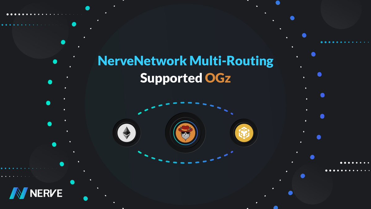 nerve_network's tweet photo. NerveNetwork is excited to establish a new partnership with @theogzclub as Nerve's multi-routing has just supported $OGz assets to land on multichains 🌉
You will be able to swap $OGz between @BNBCHAIN and @ethereum in no time!
Stay tuned🔥🔥
#BuildingBridge #crosschain #OGz https://t.co/4i2qBWUSk0
