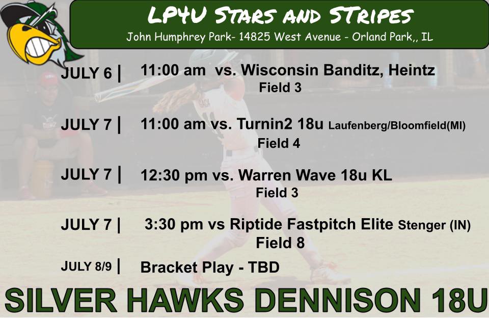 SamanthaGaca's tweet photo. Here is the 18u Silver Hawks Stars and Stripes schedule for this weekend! @CoachThijs @ron_michi @Coach_McNulty @SilverHawkSball https://t.co/hsUy73rrTi