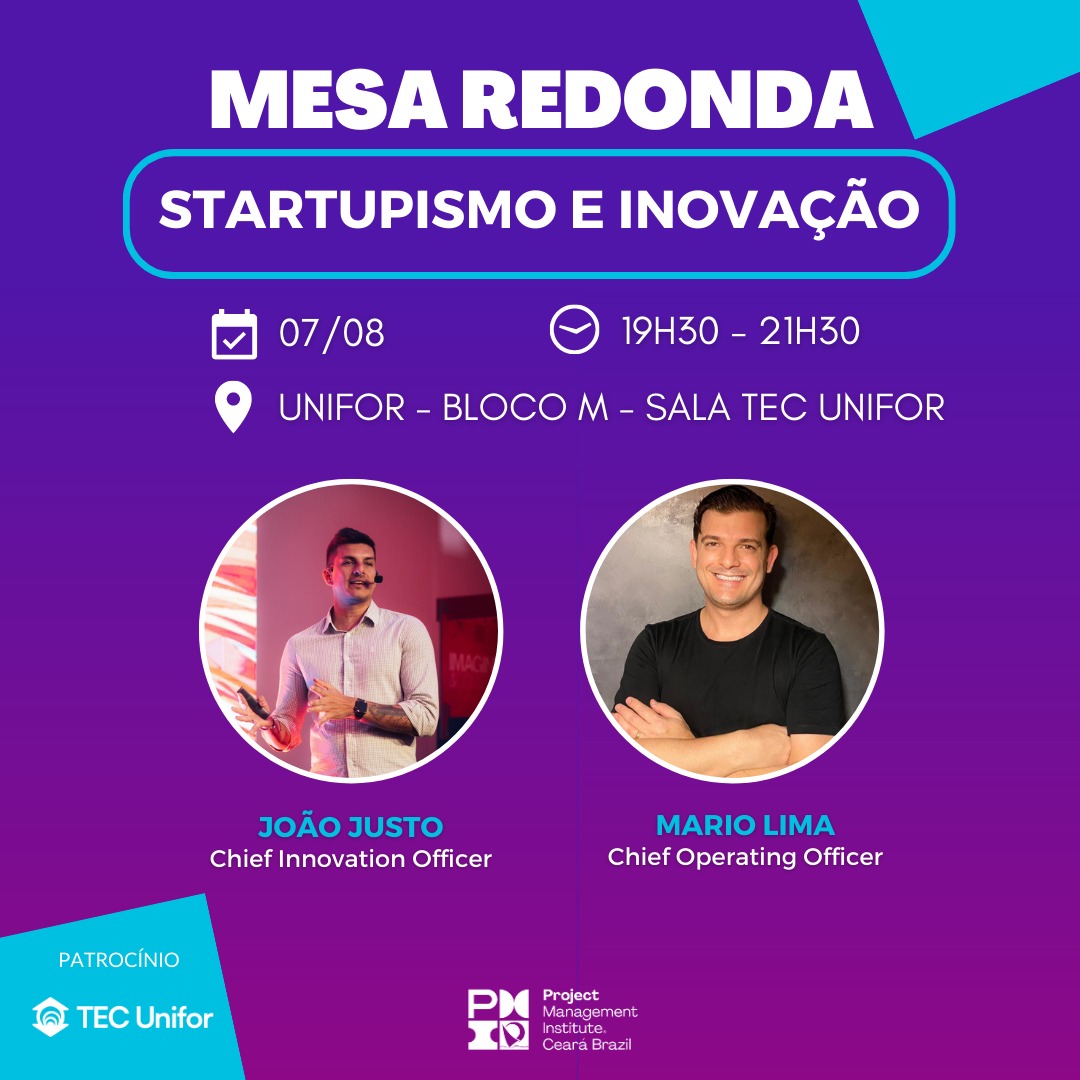🚀 Não perca o Agile Talks - 2ª edição!

✅ Desenvolva competências empreendedoras e conheça validação de ideias, modelagem de negócios, MVP e mais!

📆 07 de agosto, ⏰ 19h30 às 21h30
🏢 UNIFOR - Bloco M - Sala TEC Unifor

👉 Inscrições: hhttp://linktr.ee/pmice