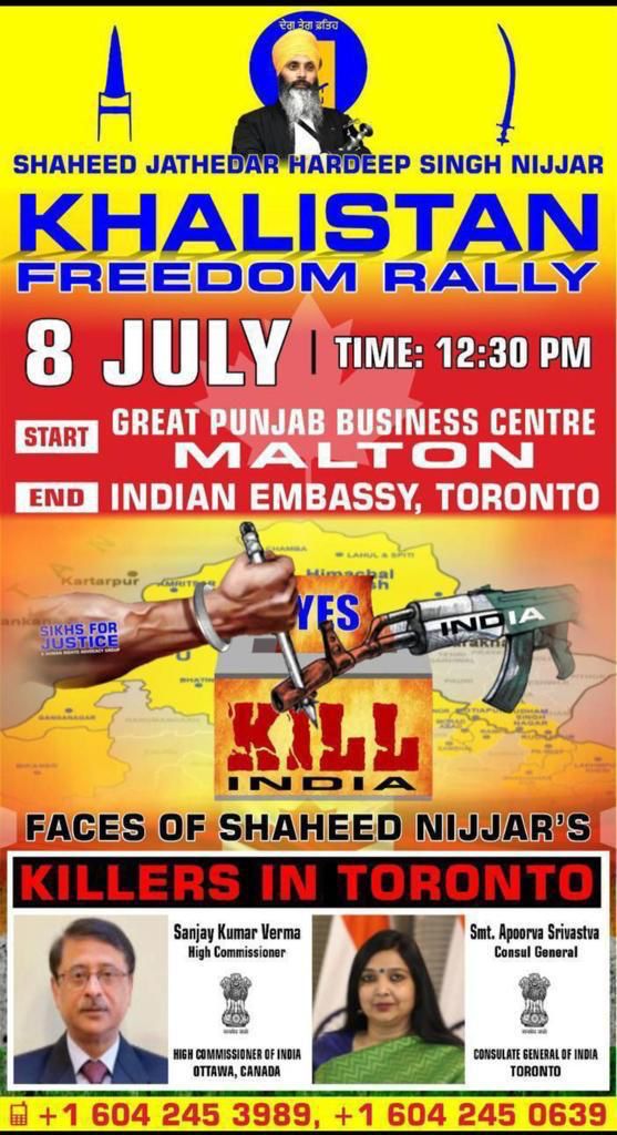CBCTerry's tweet photo. Trudeau doesn't run the Khalistan mov't. He didn't threaten any diplomats. But if there were ever a time to toss out Canada's supine attitude to the mov't, this is it. The "Killer" posters are death threats and hate speech. Will Cda now accept what the gov't calls "unacceptable?" https://t.co/DU43F49uEu