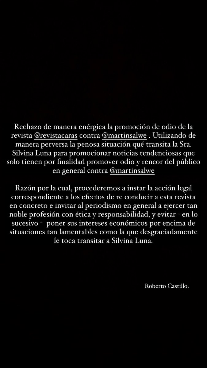 drrobertocast's tweet photo. Entendiendo que la conducta de @caras contra @Martosalwe es una extra limitación a su libertad de prensa y expresión y podría ser encuadrada en una conducta tendiente a incitar a la violencia y promover el odio, es que hemos accionado judicialmente. https://t.co/HY5Gb5I7BE