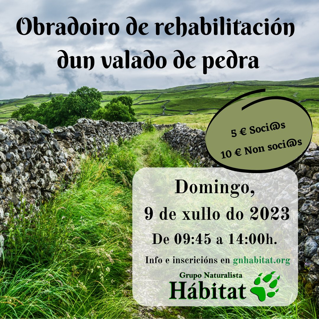 gn_habitat's tweet photo. Ven a participar nesta xornada da man do mestre canteiro Xosé María Lomba e da conservacionista Lucía Anido. Aprende a rehabilitar un #valado de #pedra! Xoias do noso #patrimonio #cultural e #paisaxístico e espazos para a #conservación da #biodiversidade.
https://t.co/a7dTnZoVXm https://t.co/MsoGgGu7EM