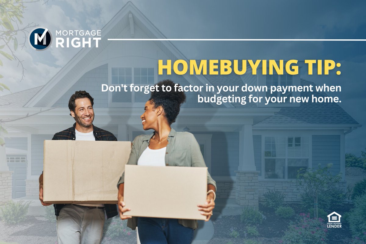 Homebuying tip: Don't forget to factor in your down payment when budgeting for your new home. MortgageRight can help you determine the right down payment for your situation. #DownPayment #MortgageRight