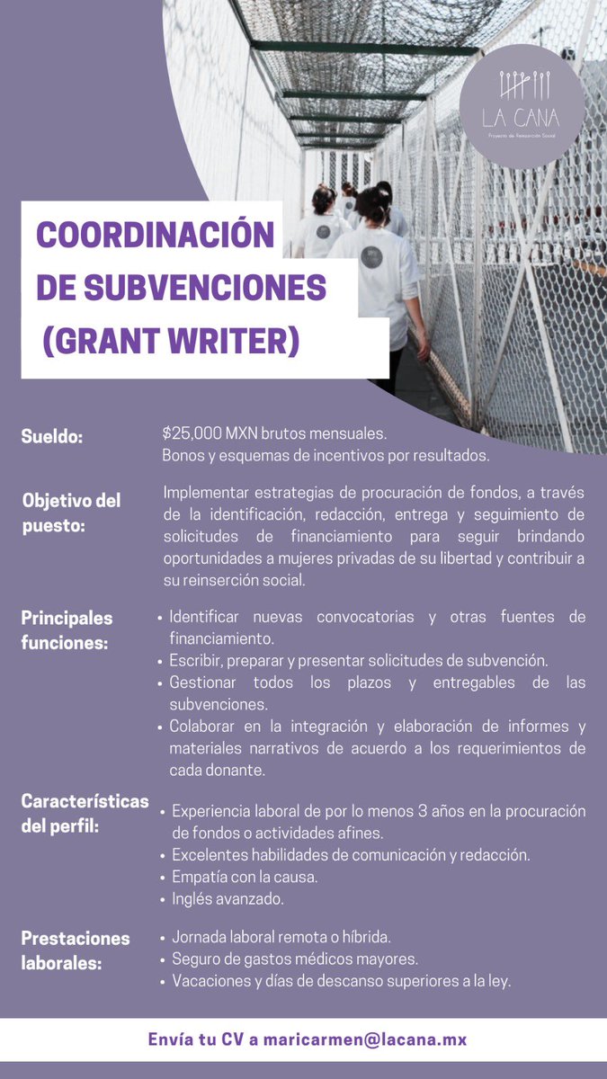 ¡Tenemos una vacante en <a href="/LaCanaMx/">La Cana</a>! 

Envíanos tu CV a maricarmen@lacana.mx