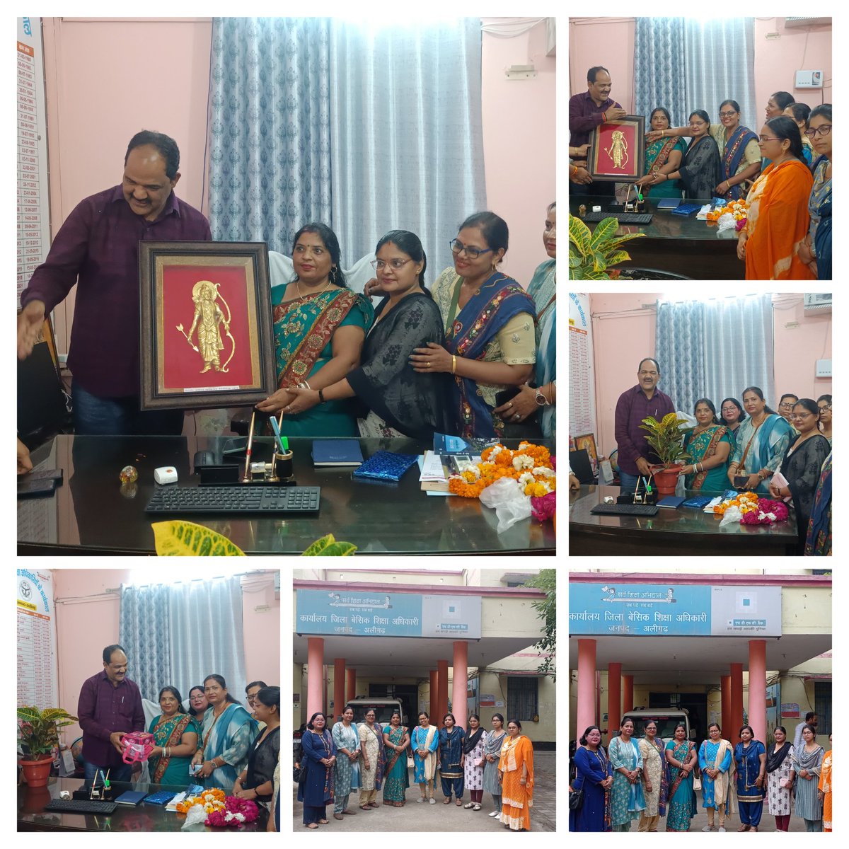 आज दिनांक 4 जुलाई 2023 को महिला शिक्षक संघ के पदाधिकारियों ने नवागत जिला बेसिक शिक्षा अधिकारी महोदय अलीगढ़ आदरणीय श्री राकेश कुमार सिंह जी से दिए गए समय अनुसार श्रीराम जी की मूर्ति एवं पौधा देकर शिष्टाचार भेंट की।