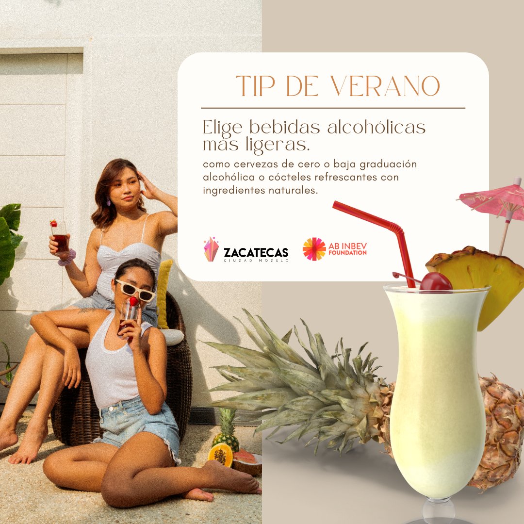 zacciudadmodelo's tweet photo. Durante el verano, te recomendamos elegir bebidas alcohólicas más ligeras, como cervezas de cero o baja graduación alcohólica o cócteles refrescantes con ingredientes naturales. Las bebidas fuertes y pesadas pueden aumentar la sensación de calor.
#ConsumoResponsable #ZCM https://t.co/fL1DtXHT5d