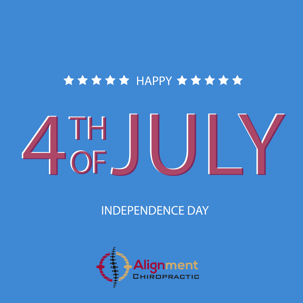 AlignmentChiro's tweet photo. Happy 4th of July from all of us at Alignment Chiropractic!
#alignmentchiropractic #chiropractor #alignment #alignyourspine #alignyourhealth #alignyourlife #doctorofchiropractic #summerville #summervillechiropractor #chiropracticsummerville #wellness #health #accidentspecialist https://t.co/U98w5G3GgH