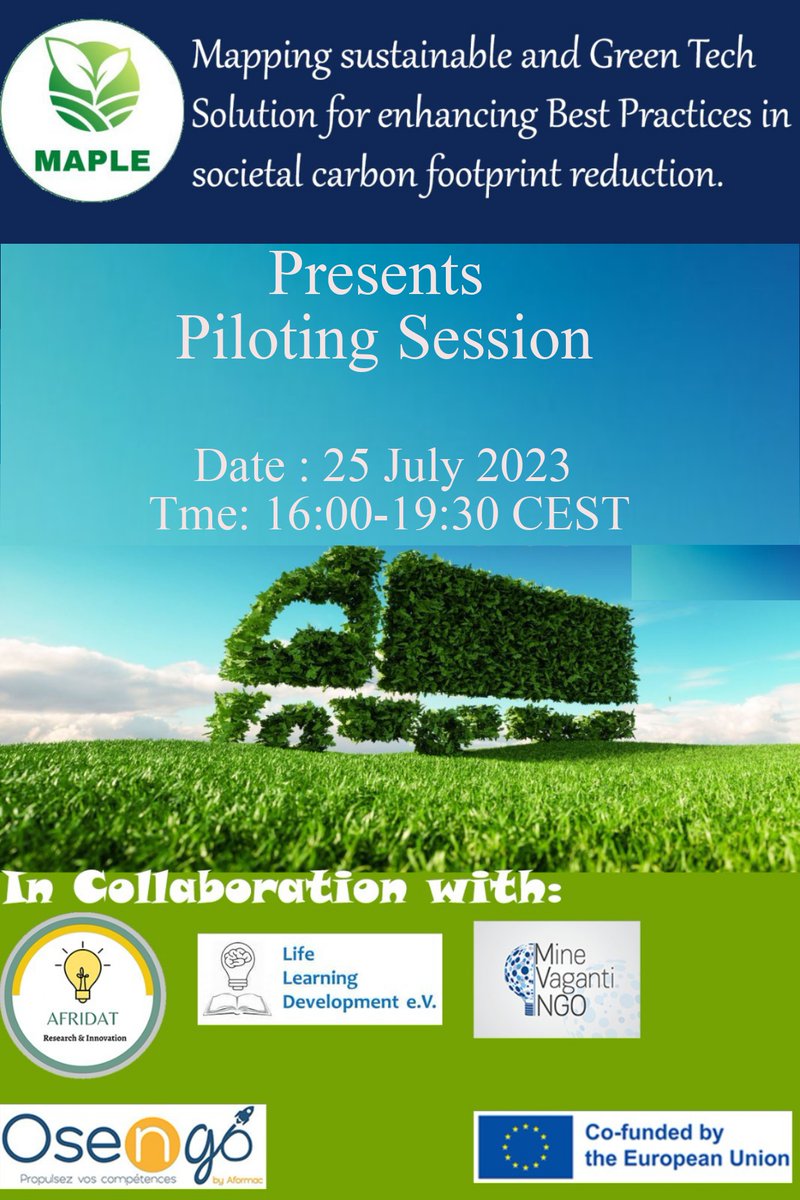 LifeLearning3's tweet photo. Invitation to:"Mapping Sustainable and Green-tech solutions for enhancing best Practices in societal carbon footprint reduction". Date: 25 July 2023
Please feel free to register. Application deadline: 19th July 2023
APPLY HERE: https://t.co/TULdmyl1eg

#greentech  #Sustainability https://t.co/9IiyGCKb29