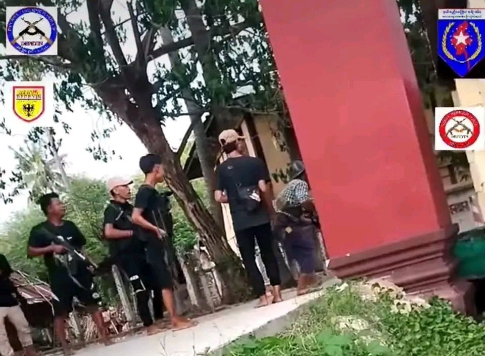 NantEiThandar's tweet photo. Resistance Forces went &amp; attacked to Junta's police station in Saibyingyi village, #Jun30.The 2 of  policemen were killed, seriously wounded another 2, &amp; one of them was dead the next day, #Jul1, #Deebayin tsp,#Sagaing Div. #HelpMyanmarIDPs #2023Jul5Coup https://t.co/VzECNRN5wZ