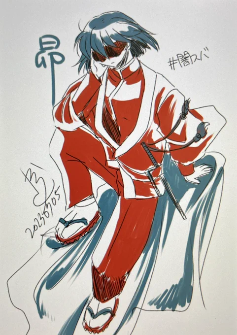 ラクガキ2日目(笑)ポーズが思いつかないので今日はクリスタのフリー素材見ながら描きましたスバルの衣装は赤で塗ったけど設定は黒デス(笑)  #一次創作 #イラスト #オリキャラ